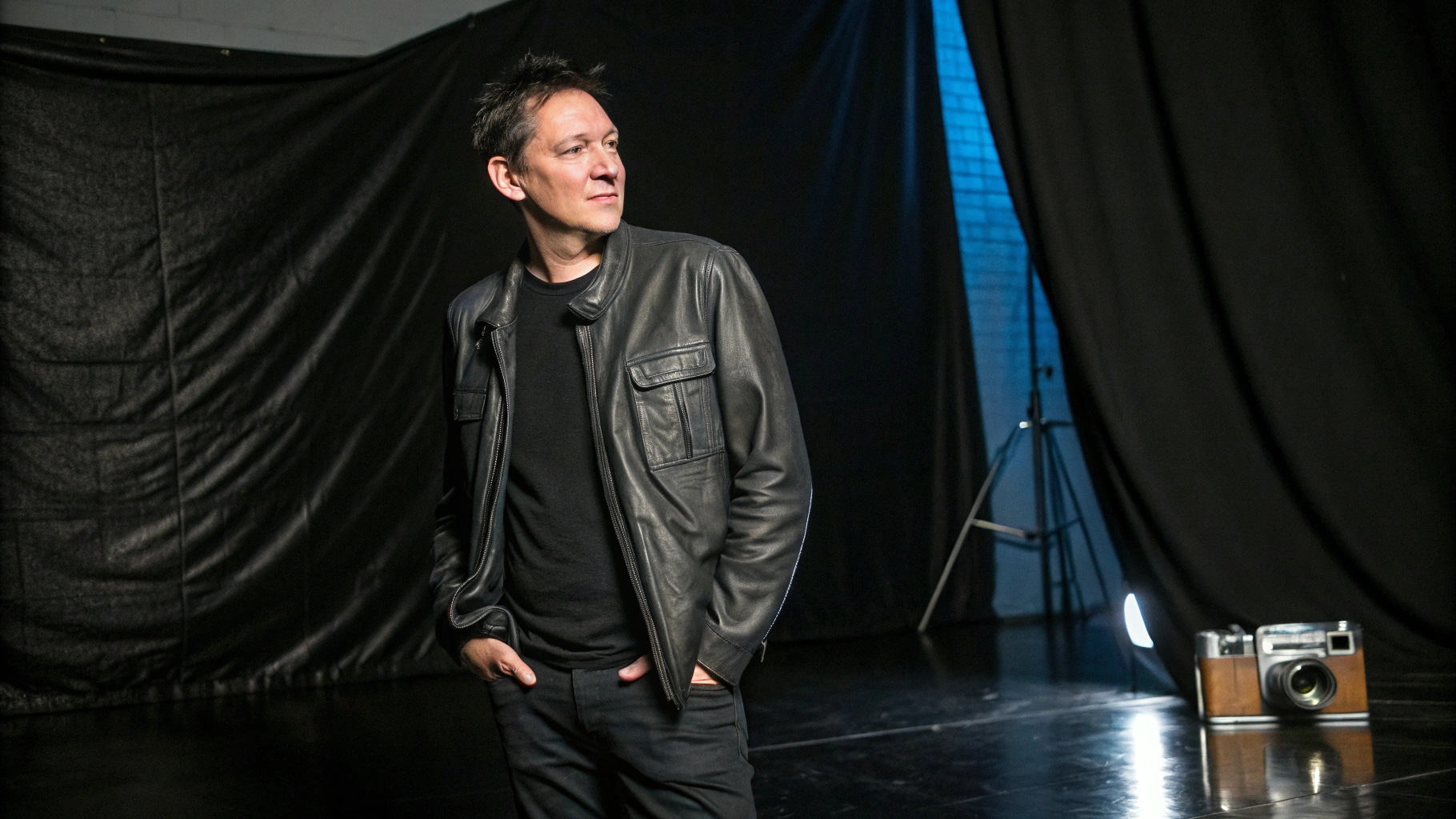 Director Alex Johnson on set filming documentary sequence
